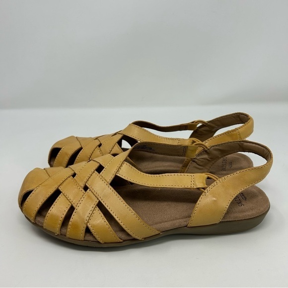 Earth Origins Berri Yellow Leather Woven Casual Round Toe Slip-on Sandal Size 12 - Picture 6 of 12